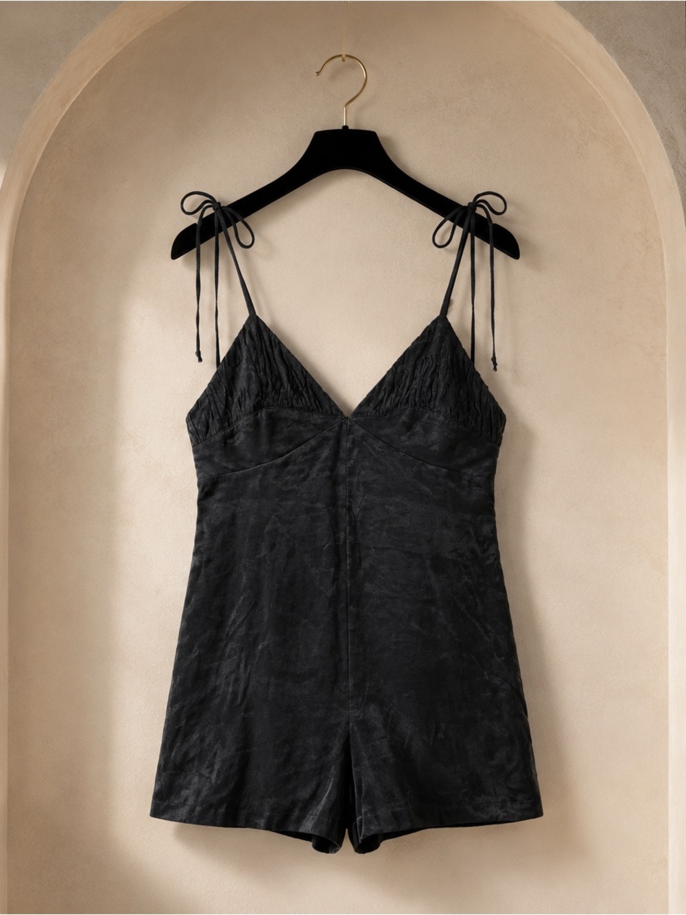 Zara NWT Black Lyocell Tie-Strap Romper Playsuit Size S